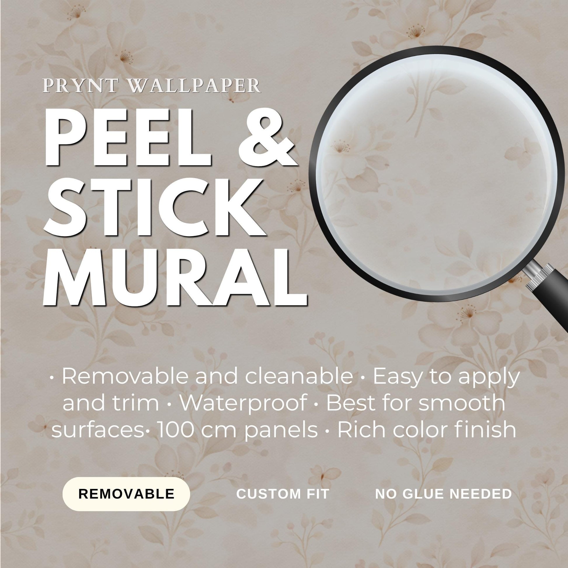 Cream Floral Wallpaper: Neutral Botanical Peel and Stick Wall Mural