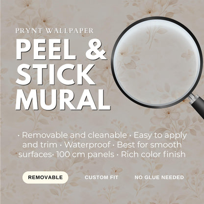 Cream Floral Wallpaper: Neutral Botanical Peel and Stick Wall Mural