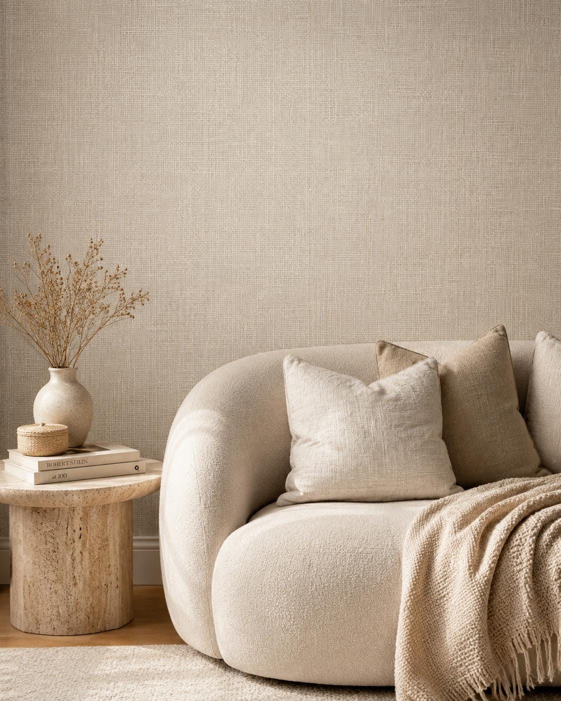 Oatmeal Linen Texture Wallpaper: Warm Woven Wall Mural