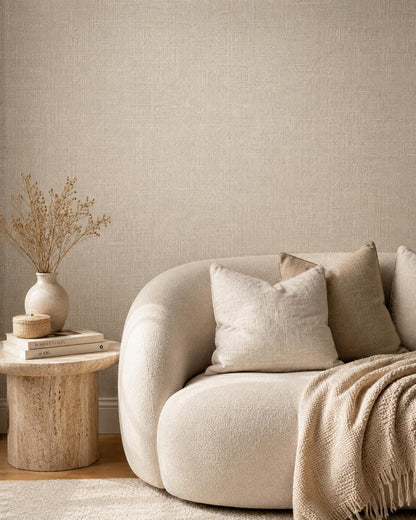 Oatmeal Linen Texture Wallpaper: Warm Woven Wall Mural