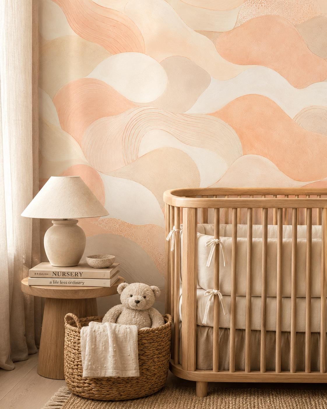 Soft Peach Abstract Wallpaper: Warm Blush Wall Mural
