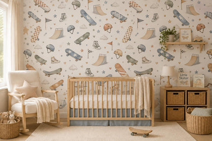 Skateboard Nursery Wallpaper: Custom Peel and Stick Wall Mural