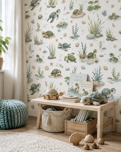 Turtle Wallpaper: Coastal Nursery Wall Mural