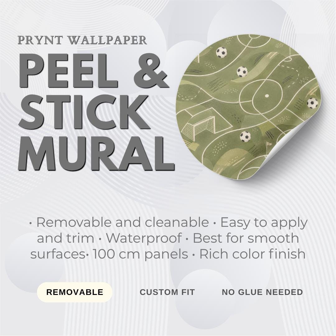 Kids Soccer Wallpaper: Green Field Wall Mural for Boys Room