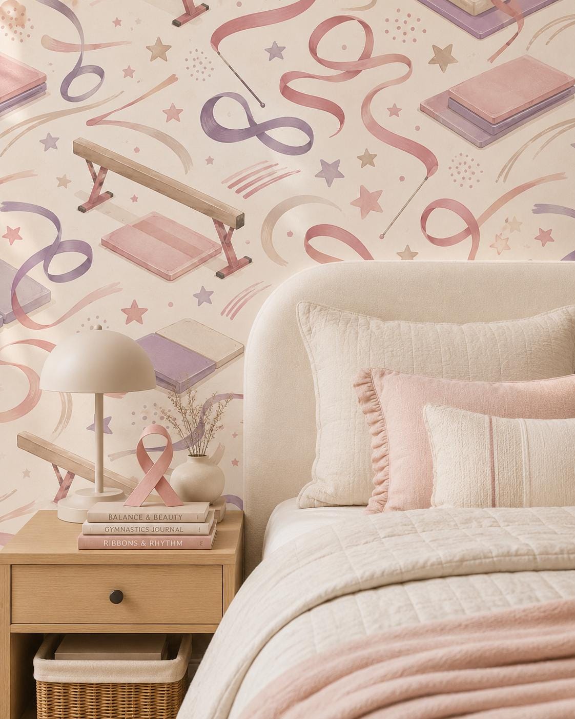 Kids Gymnastics Wallpaper: Soft Sports Wall Mural for Girls Room