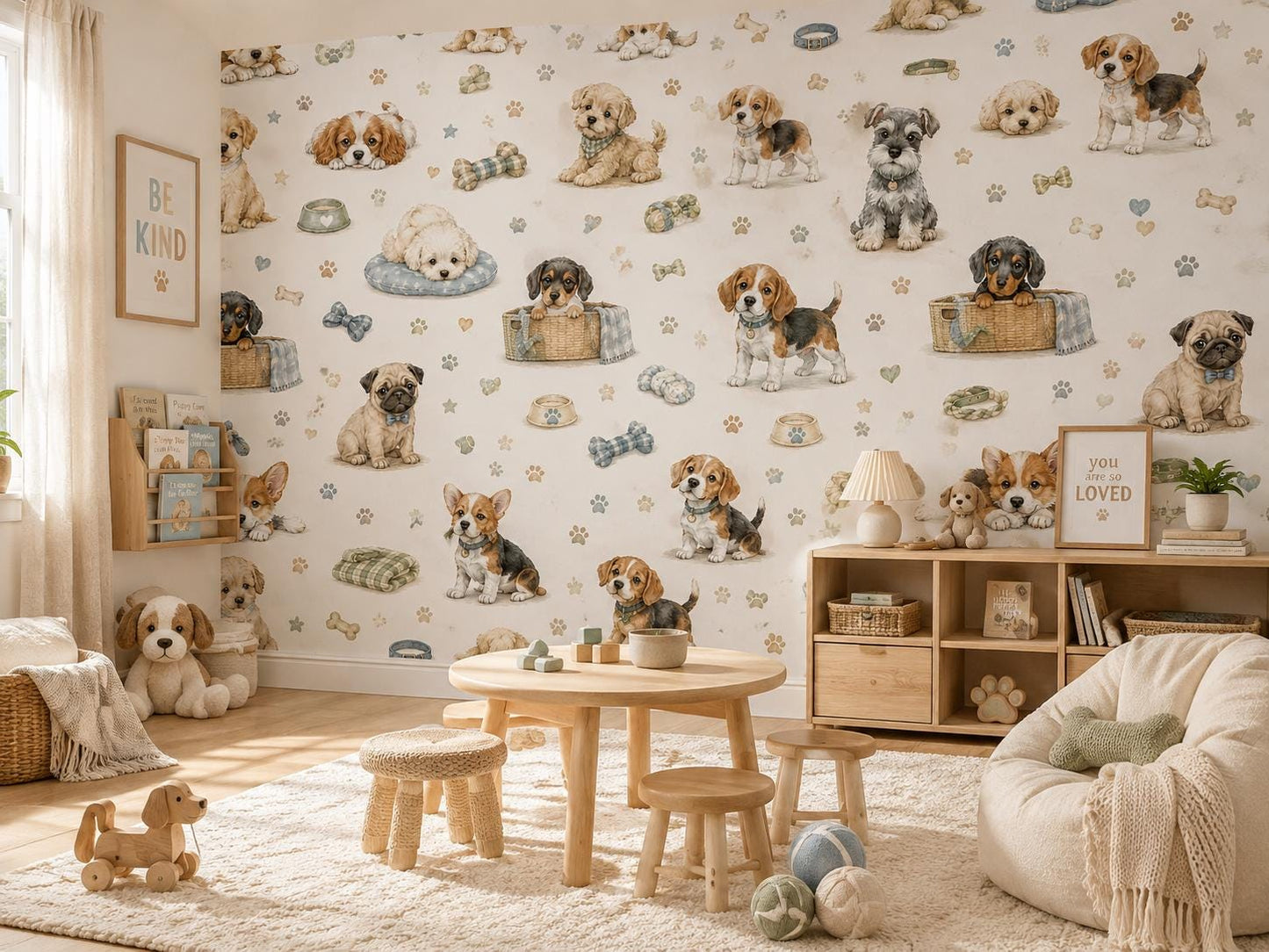 Puppy Wallpaper Mural: Playroom Peel and Stick Wall Decor
