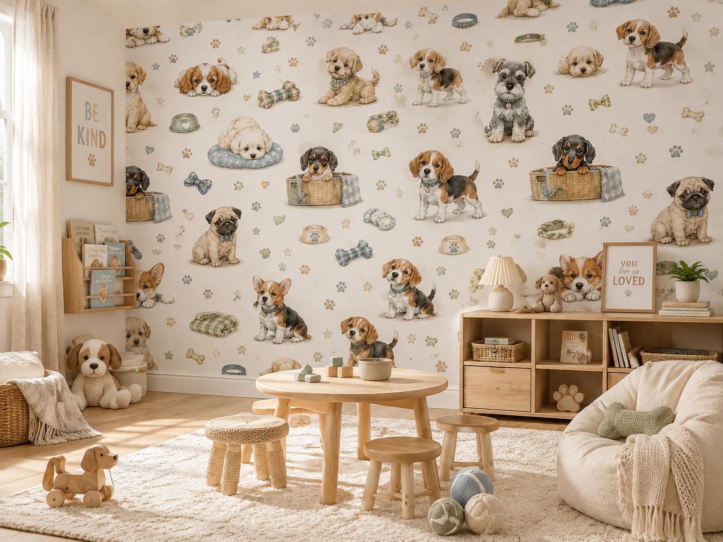 Puppy Wallpaper Mural: Playroom Peel and Stick Wall Decor