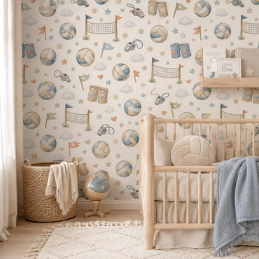 Custom Volleyball Net Nursery Wallpaper: Sports Theme Peel and Stick Mural