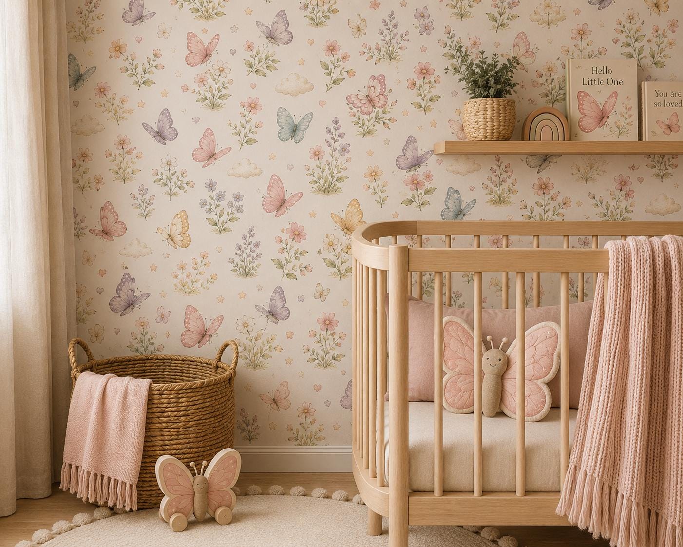 Butterfly Meadow Wallpaper: Floral Nursery Wall Mural