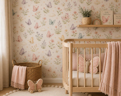 Butterfly Meadow Wallpaper: Floral Nursery Wall Mural