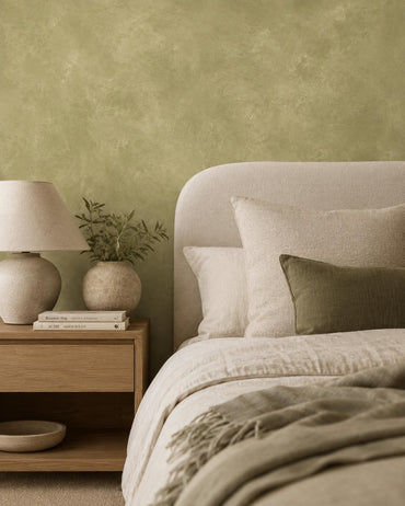Soft Olive Plaster Wallpaper: Green Textured Wall Mural