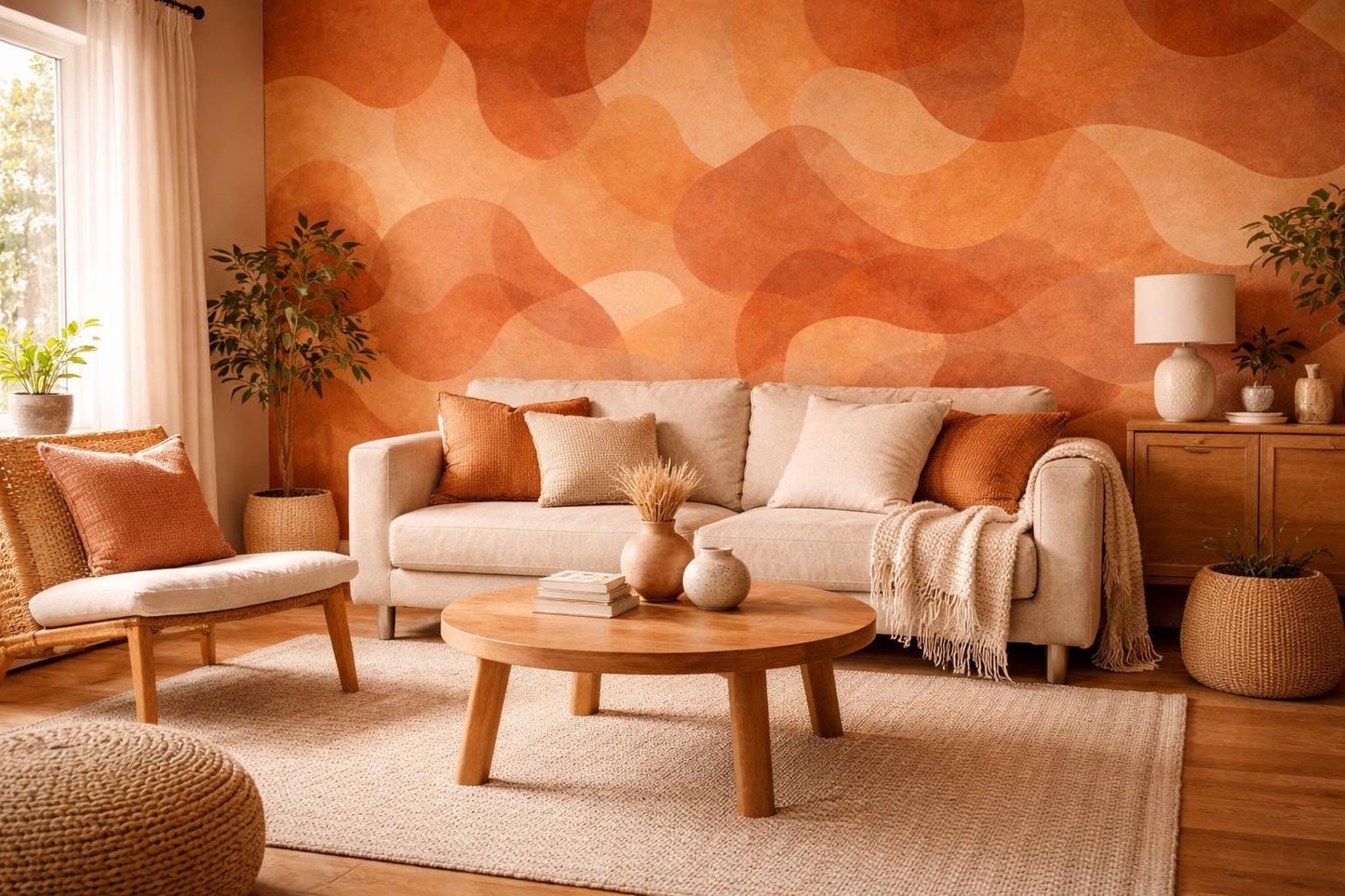 Terracotta Abstract Wallpaper: Warm Boho Wall Mural