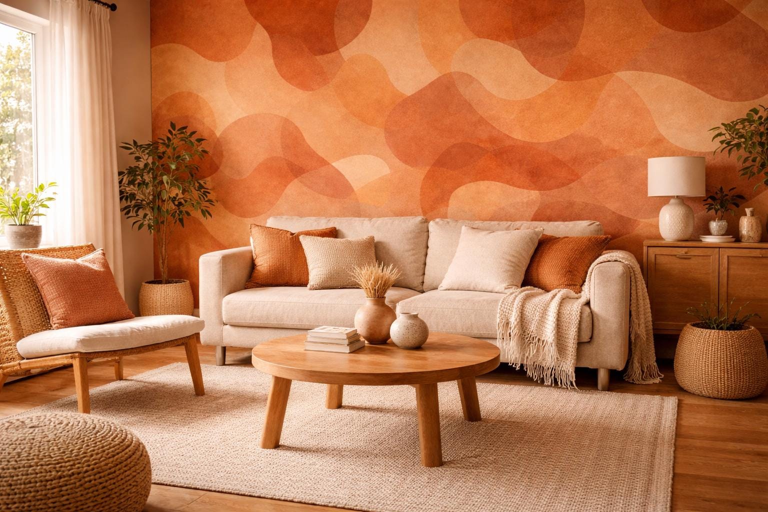 Terracotta Abstract Wallpaper: Warm Boho Wall Mural