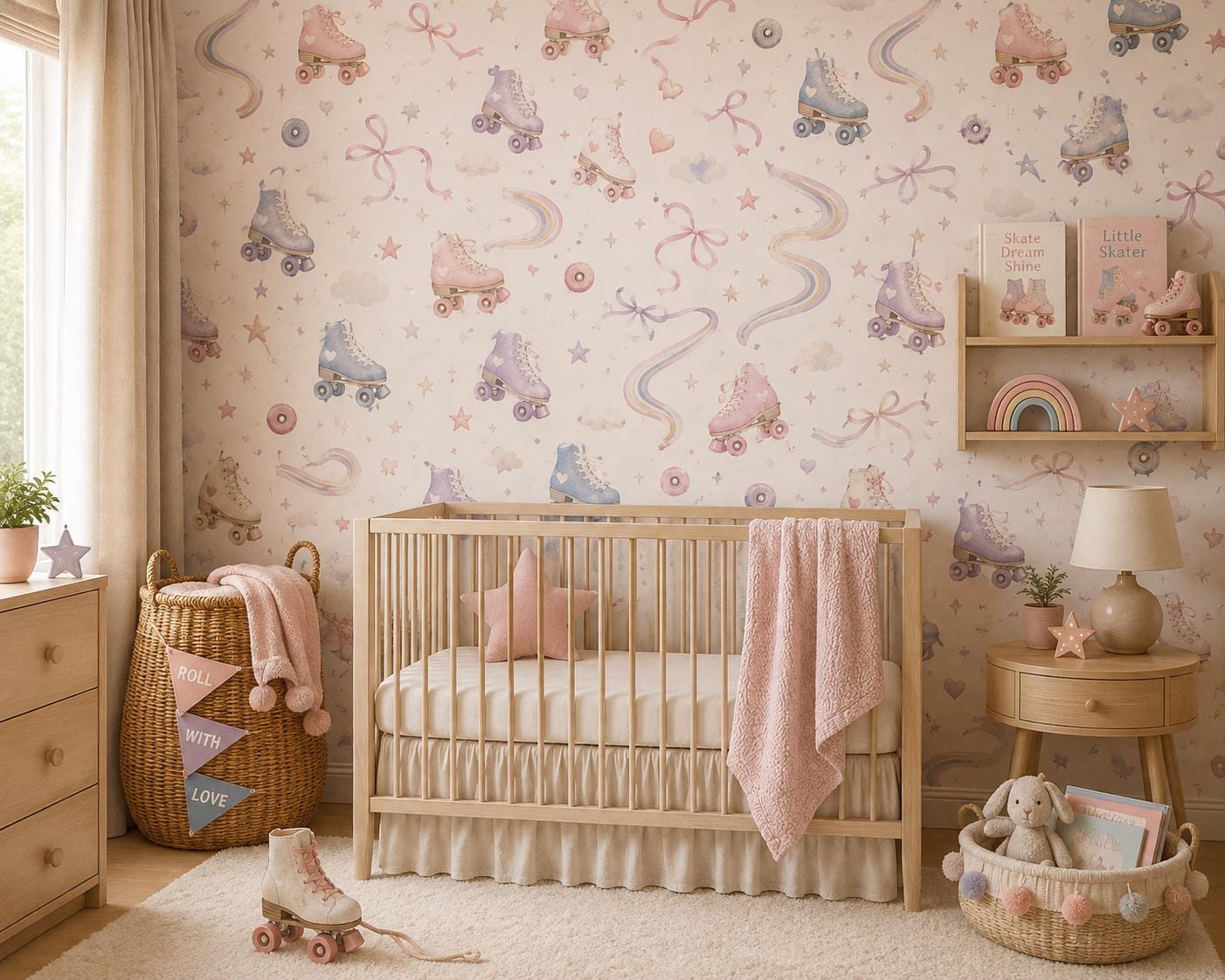 Roller Skate Wallpaper: Retro Sports Nursery Wall Mural