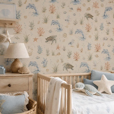 Beach Animal Wallpaper: Coastal Nursery Wall Mural