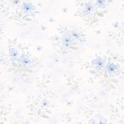 Soft Blue Floral Wallpaper: Pastel Botanical Peel and Stick Wall Mural