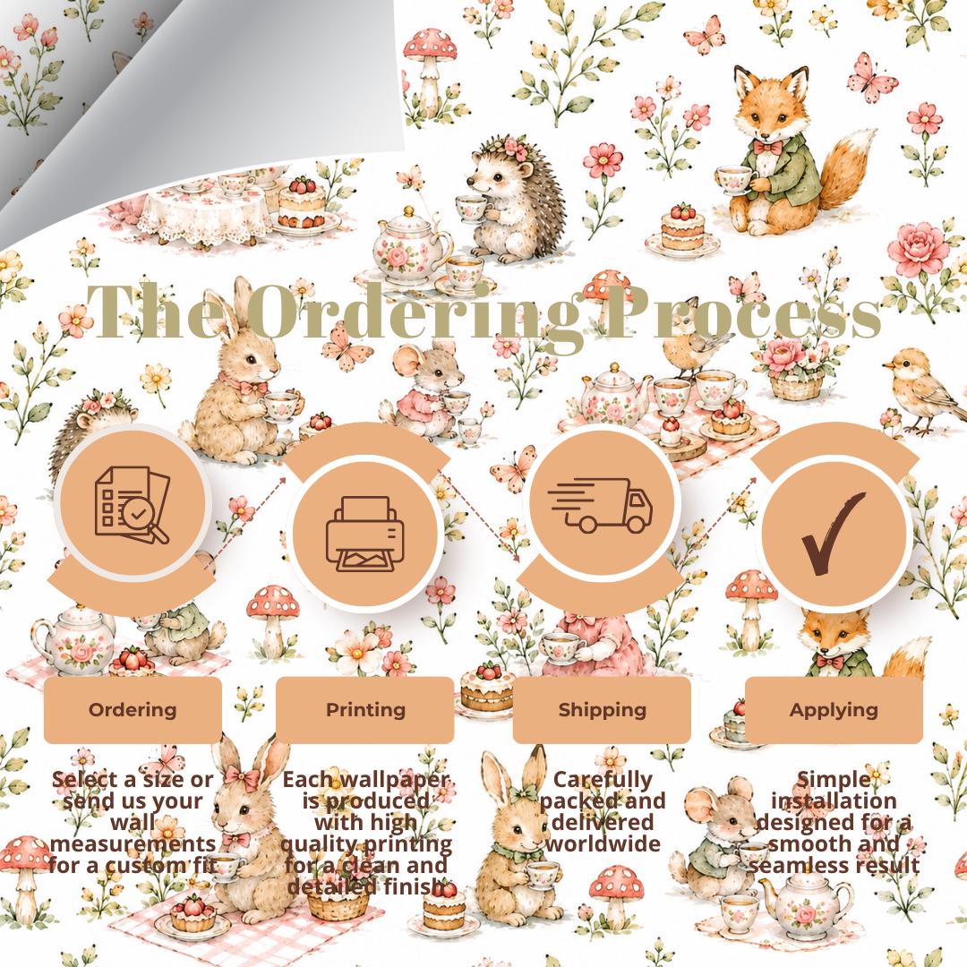 Garden Tea Party Animal Wallpaper: White Nursery Wall Mural