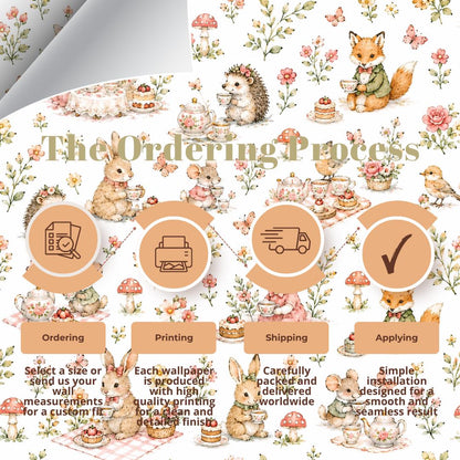 Garden Tea Party Animal Wallpaper: White Nursery Wall Mural