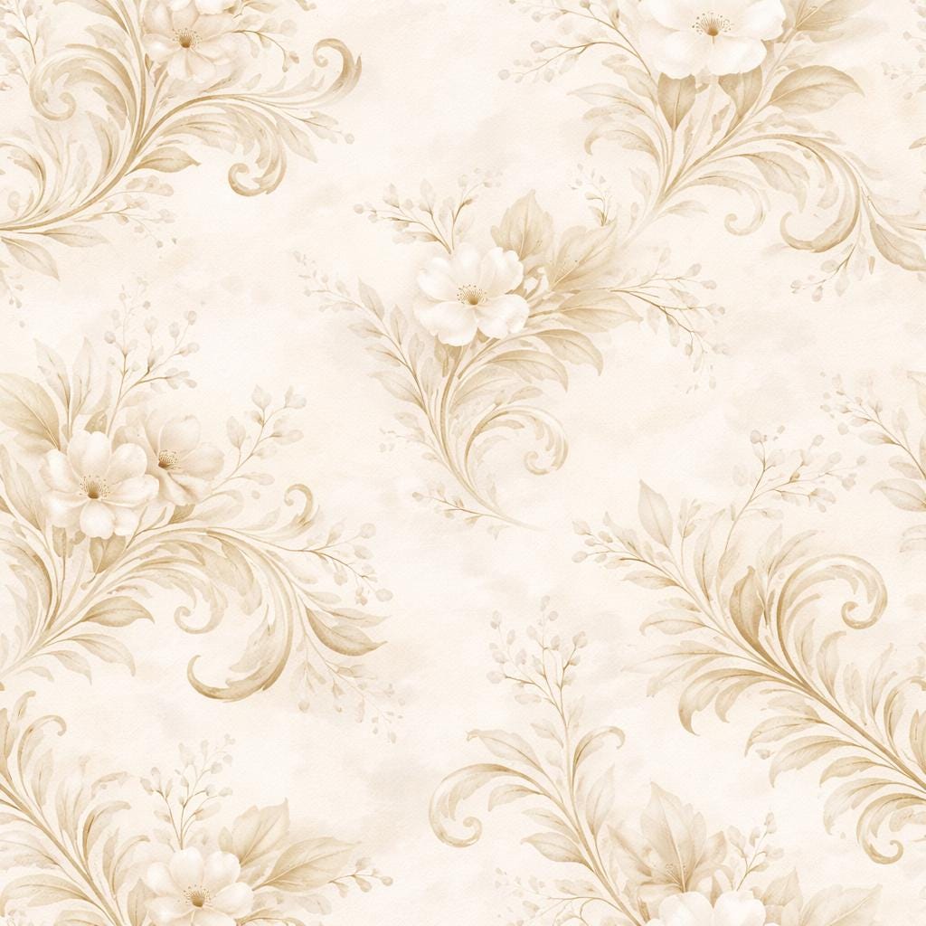 Beige Floral Wallpaper, Vintage Neutral Peel and Stick Wall Mural