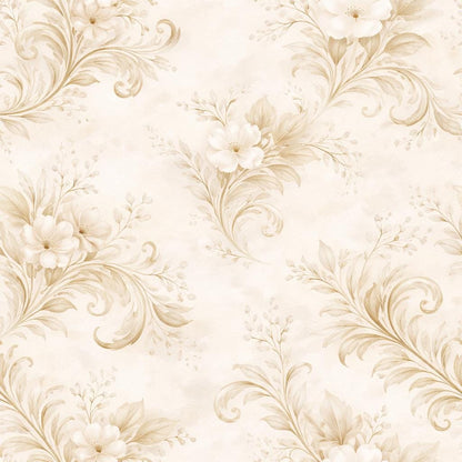 Beige Floral Wallpaper, Vintage Neutral Peel and Stick Wall Mural