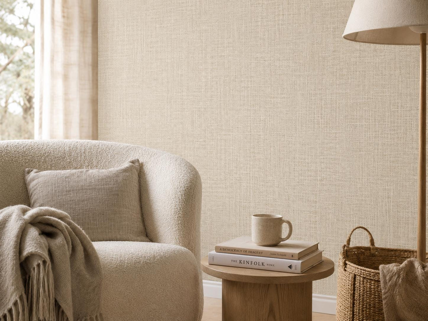Linen Texture Wallpaper: Neutral Fabric Wall Mural