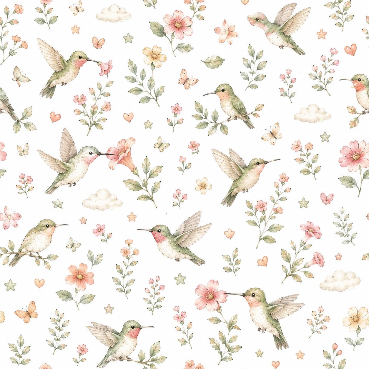 Hummingbird Floral Wallpaper: Garden Bird Nursery Mural