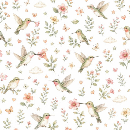 Hummingbird Floral Wallpaper: Garden Bird Nursery Mural