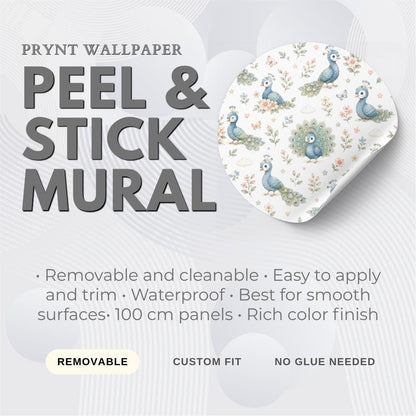 Peacock Garden Wallpaper: Floral Bird Nursery Wall Mural