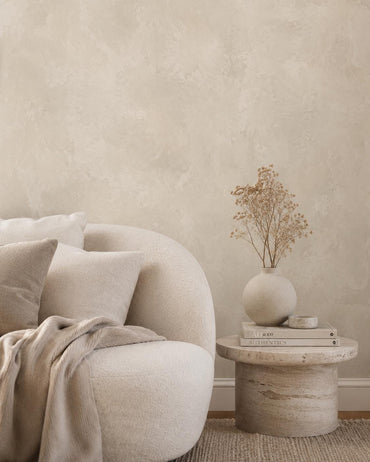 Warm Cream Limewash Wallpaper: Soft Textured Wall Mural