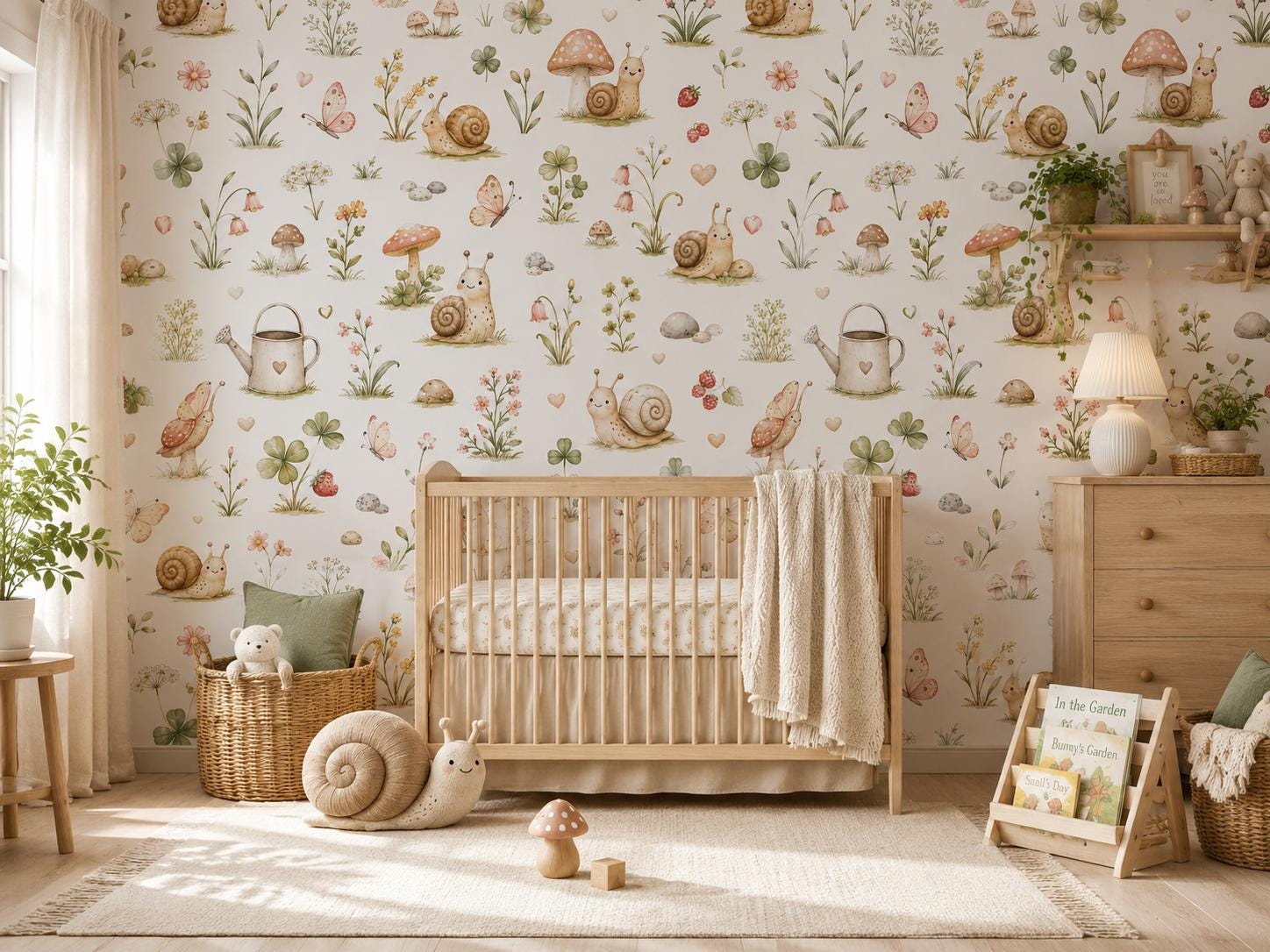 Snail Garden Wallpaper: Custom Peel and Stick Nursery Mural