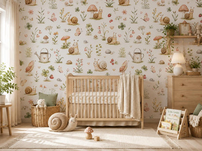 Snail Garden Wallpaper: Custom Peel and Stick Nursery Mural