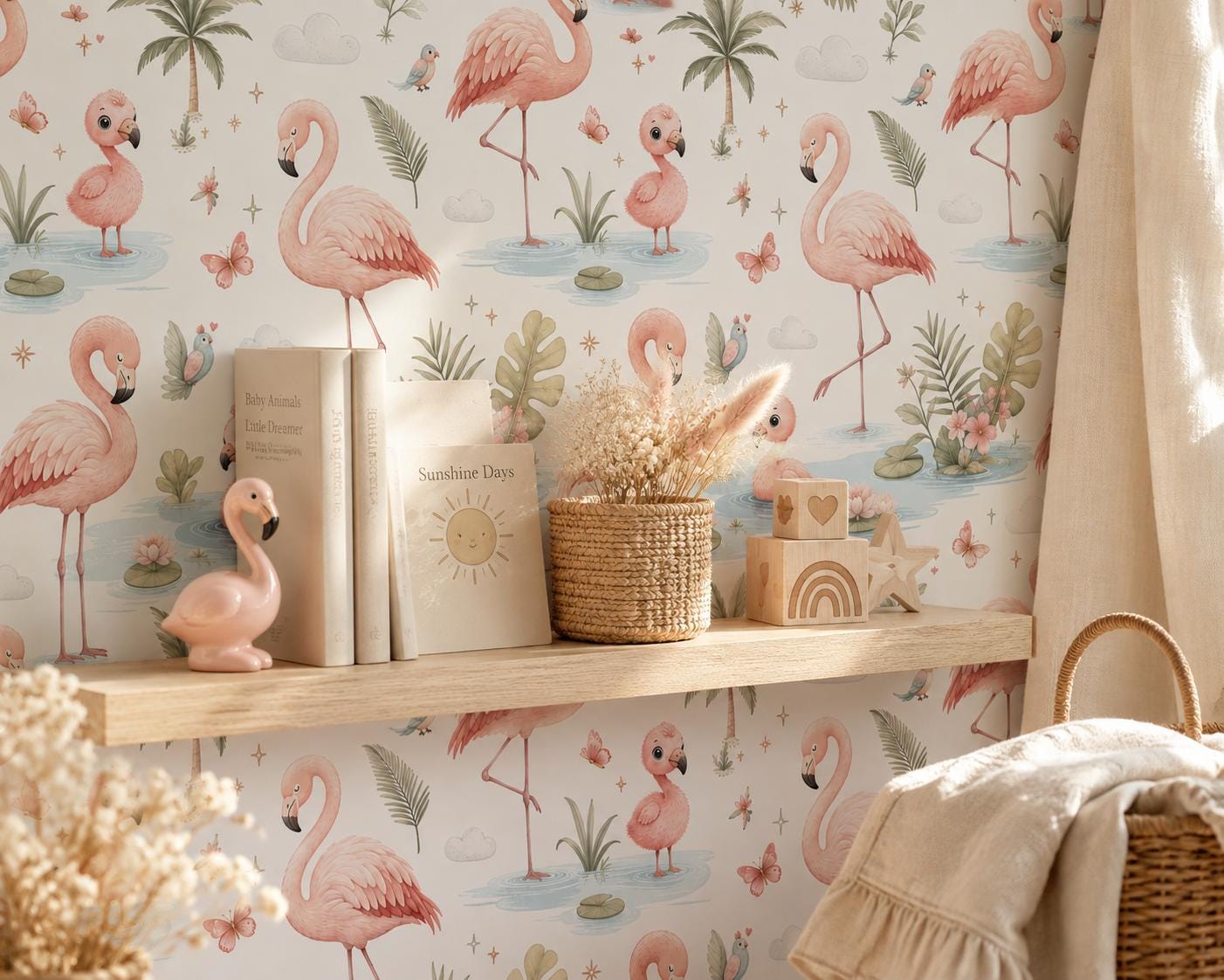 Flamingo Wallpaper: Pink Bird Nursery Mural