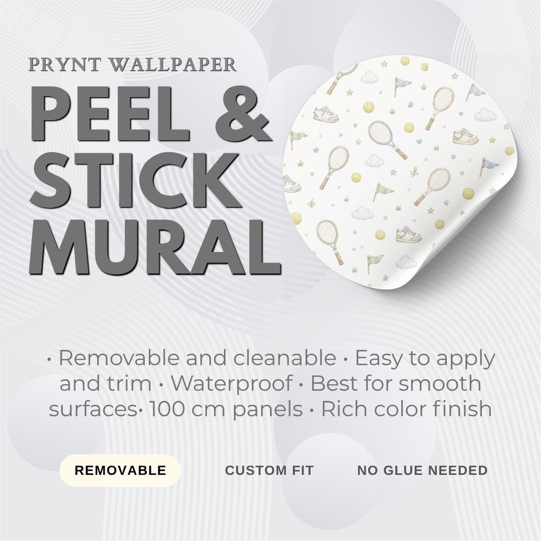 Tennis Racket Wallpaper: Court Sports Nursery Wall Mural
