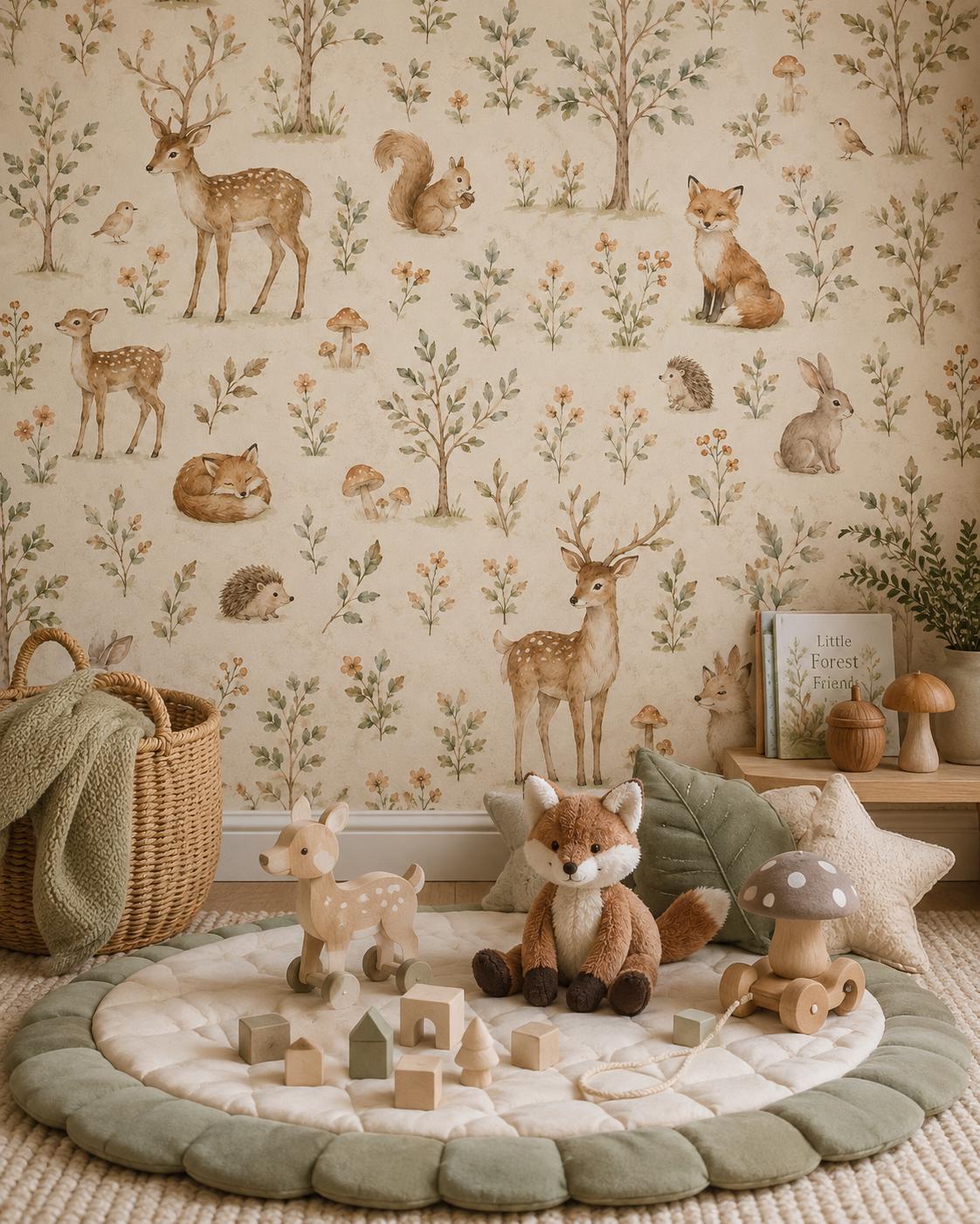 Woodland Animal Wallpaper: Neutral Forest Nursery Wall Mural