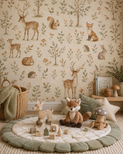 Woodland Animal Wallpaper: Neutral Forest Nursery Wall Mural