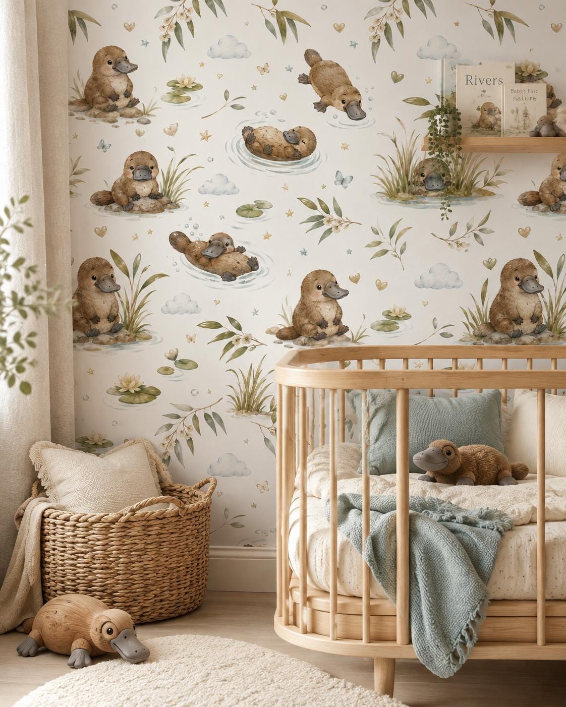 Platypus River Wallpaper: Australian Animal Nursery Mural
