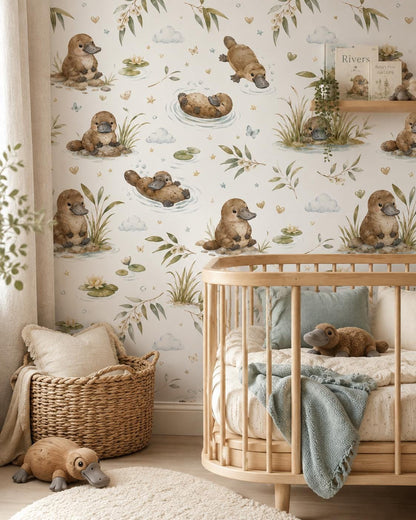 Platypus River Wallpaper: Australian Animal Nursery Mural