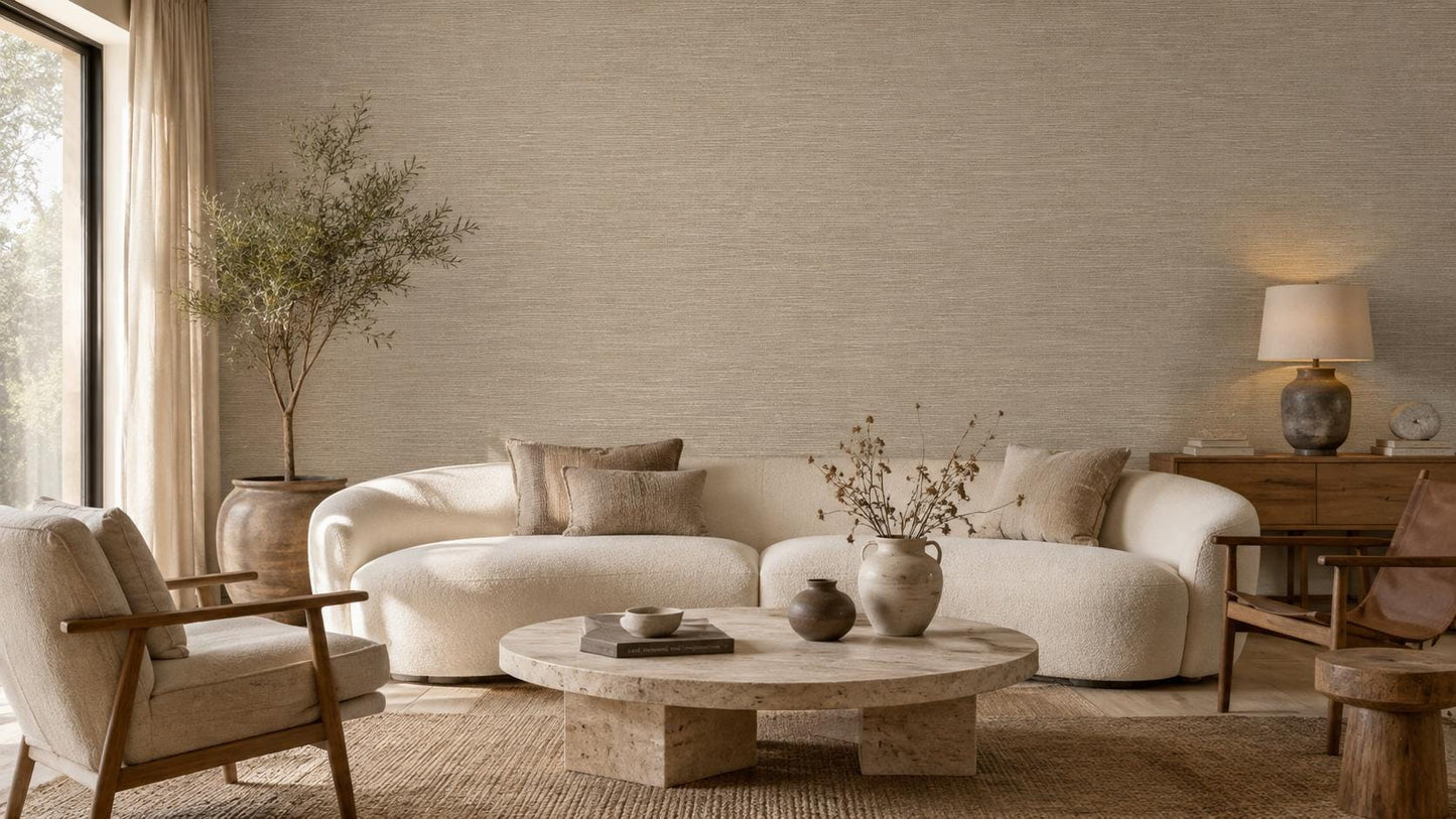 Mushroom Grasscloth Wallpaper: Neutral Woven Wall Mural