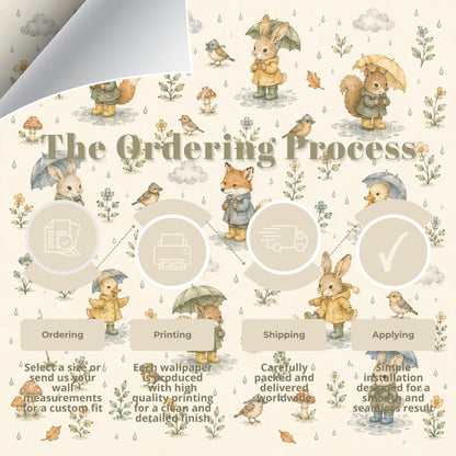 Rainy Day Woodland Wallpaper: Cozy Nursery Wall Mural