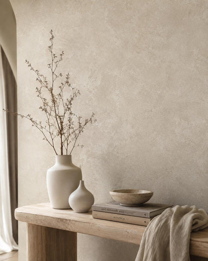 Almond Limewash Wallpaper: Warm Neutral Textured Wall Mural