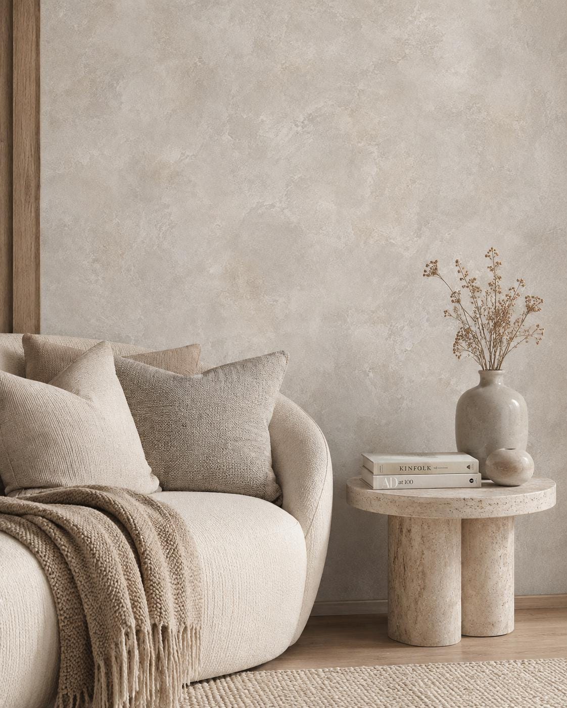 Dove Grey Limewash Wallpaper: Soft Plaster Wall Mural