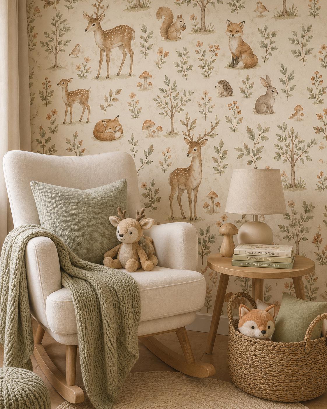Woodland Animal Wallpaper: Neutral Forest Nursery Wall Mural