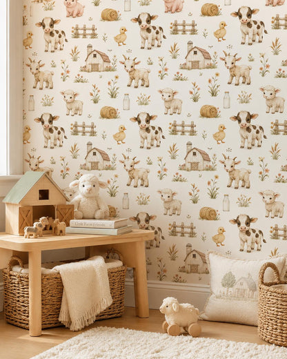 Baby Farm Animal Wallpaper: Cottage Nursery Mural