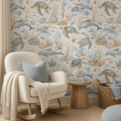 Seaside Animal Wallpaper Coastal Blue Nursery Wall Mural