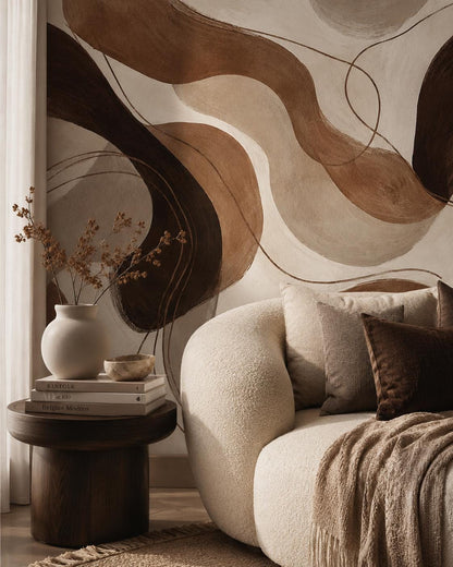 Cocoa Cream Abstract Wallpaper: Rich Brown Wall Mural