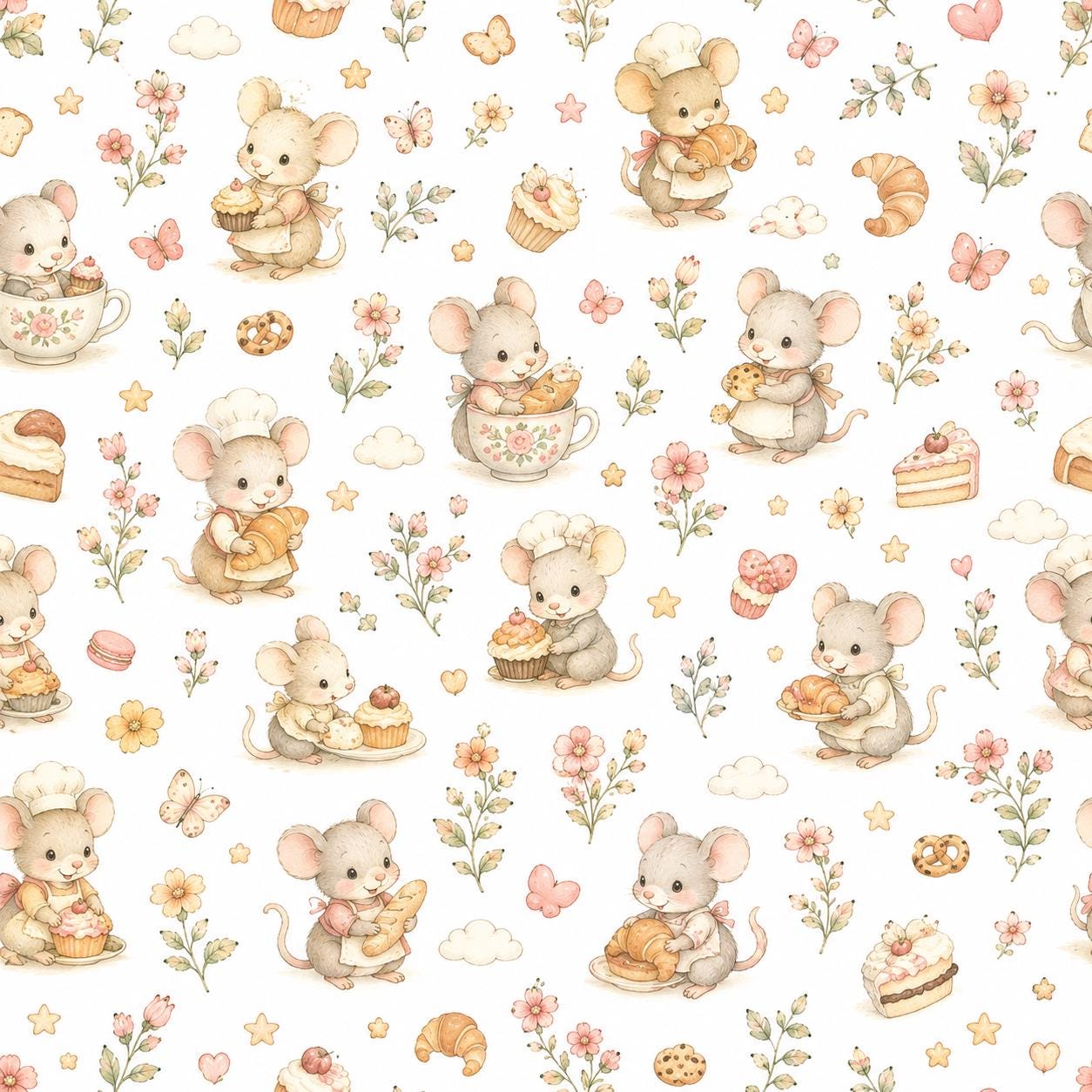 Mouse Bakery Wallpaper: Whimsical Cottage Nursery Mural