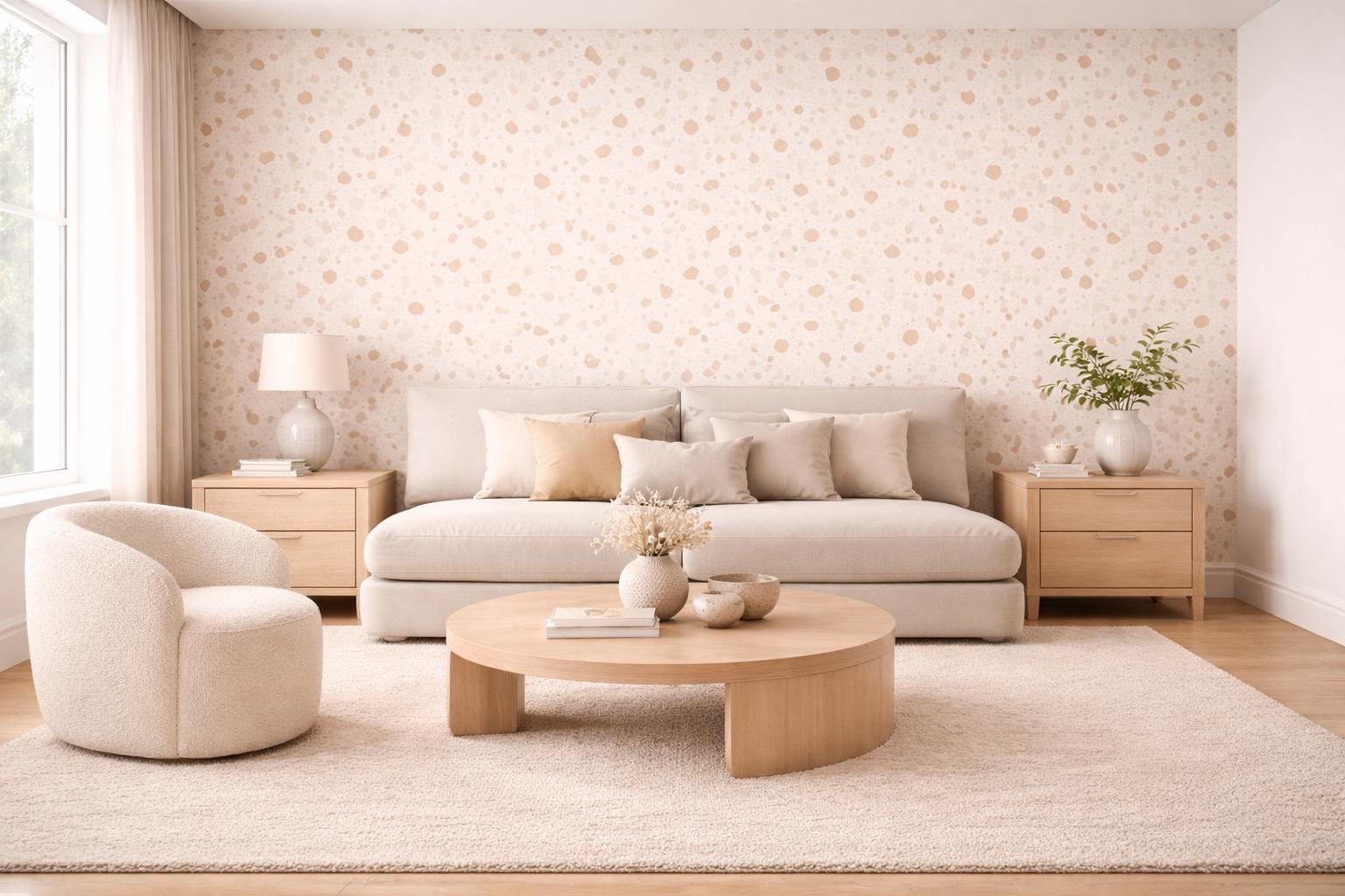 Beige Terrazzo Wallpaper: Neutral Speckled Stone Wall Mural