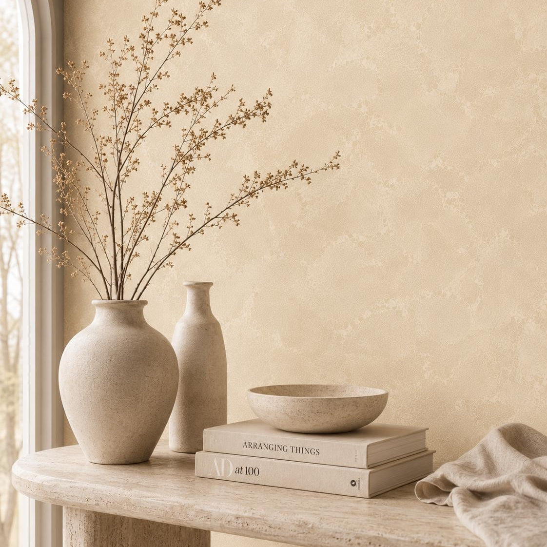 Champagne Stucco Wallpaper: Warm Cream Textured Wall Mural