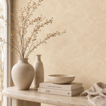 Champagne Stucco Wallpaper: Warm Cream Textured Wall Mural