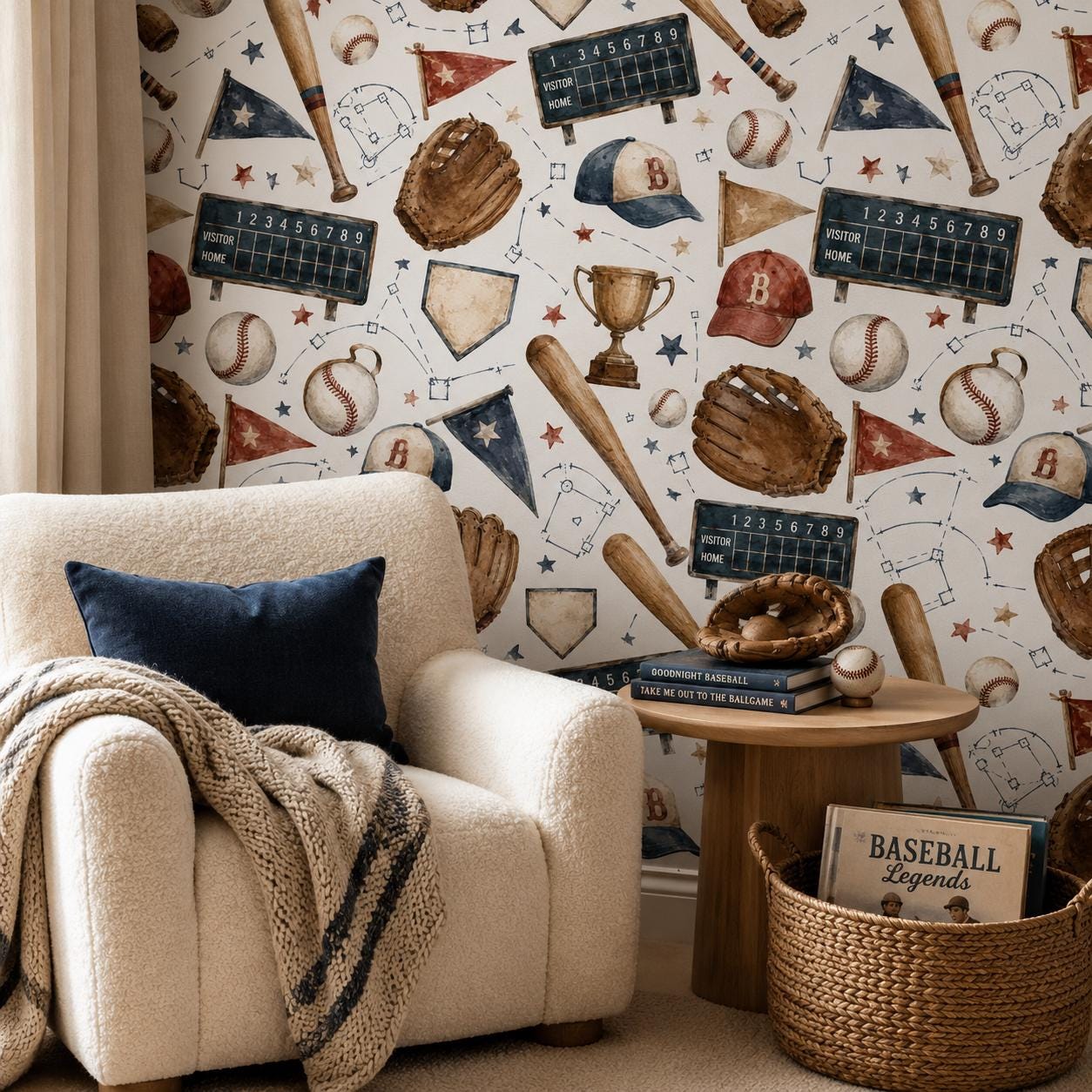 Baseball Rookie Wallpaper: Vintage Americana Wall Mural